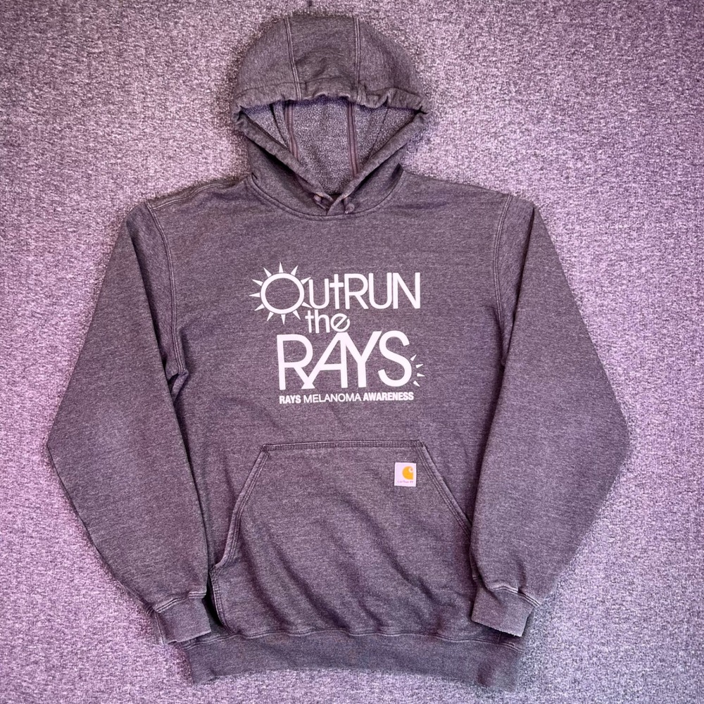 Carhartt Hoodie Mens M Gray Outrun Rays Graphic Original Fit K121 Work Midweight